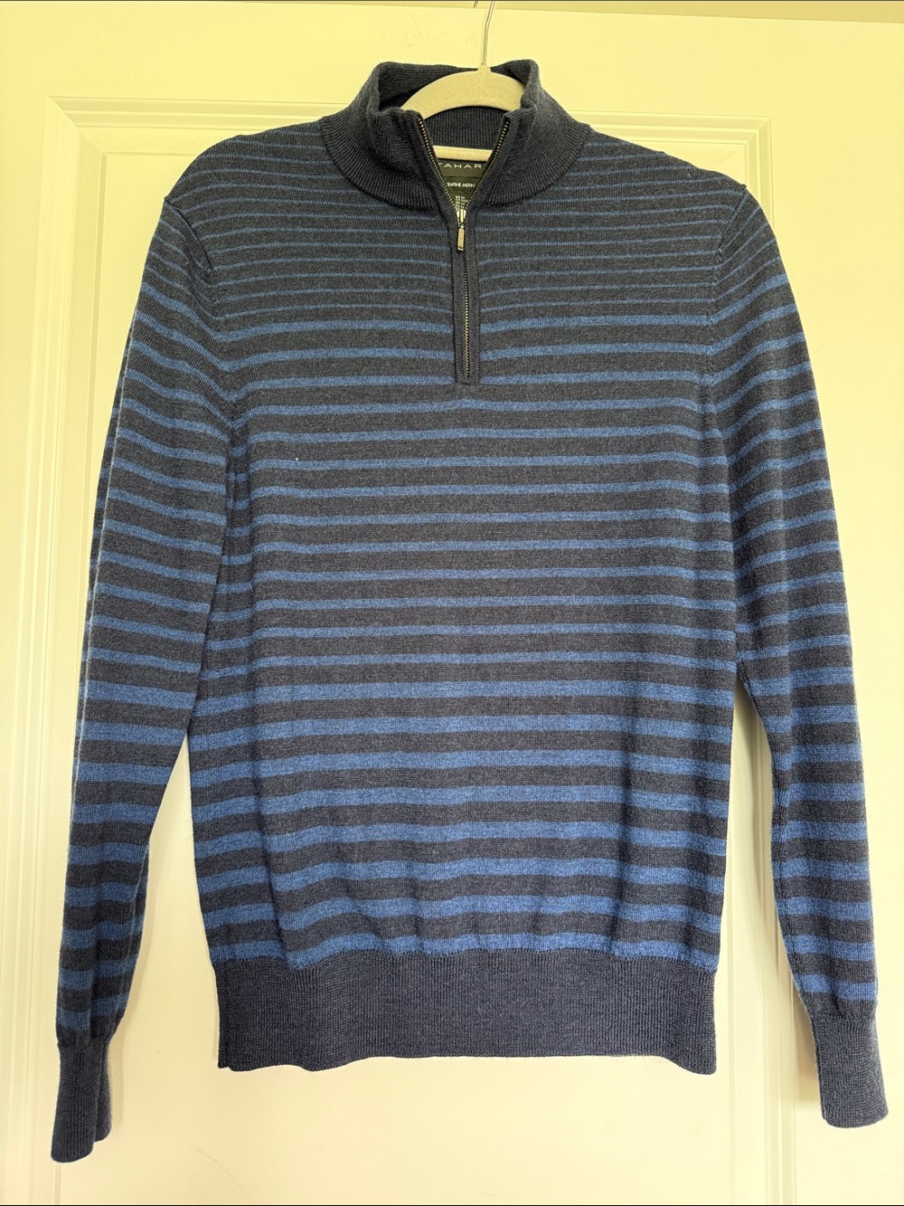 Tahari Navy and Blue Striped Half-Zip Sweater